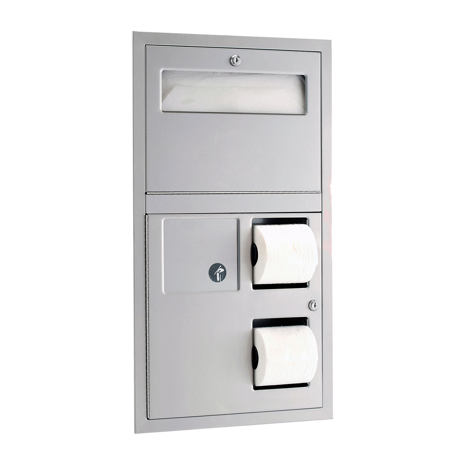 Recessed Seat Cover Dispenser, Sanitary Napkin Disposal and Toilet